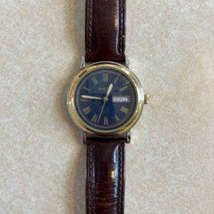 Fossil Brown Leather Strap Watch vintage 1990s Men’s gold silver ES-8626